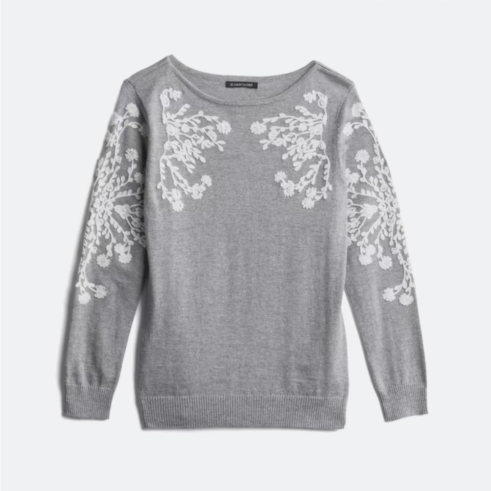 Market & Spruce Sabo Boat Neck Embroidered Sweater (XL)